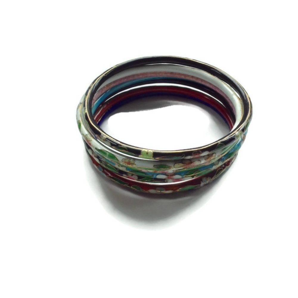 Russian 7 Bangle Bracelets 9.5 in. Enamel Cuff
